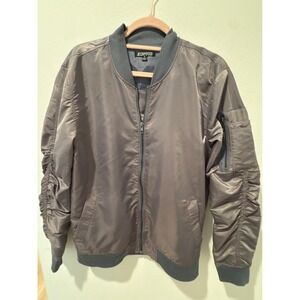 Elwood Ruched Sleeve Full Zip Nylon Bomber Jacket Gray